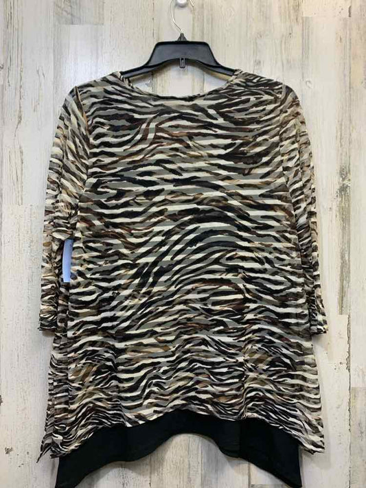 PRE-OWNED DANA BUCHMAN Tops Size XL BROWN/WHT ZEBRA 3/4 LENGTH TOP/SHEER ZEBRA T