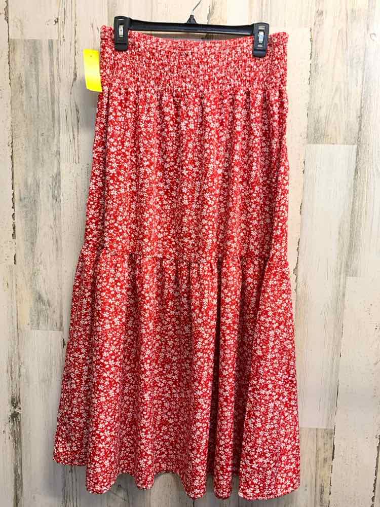 PRE-OWNED XL BOTTOMS RED/WHT Floral TIERED Maxi