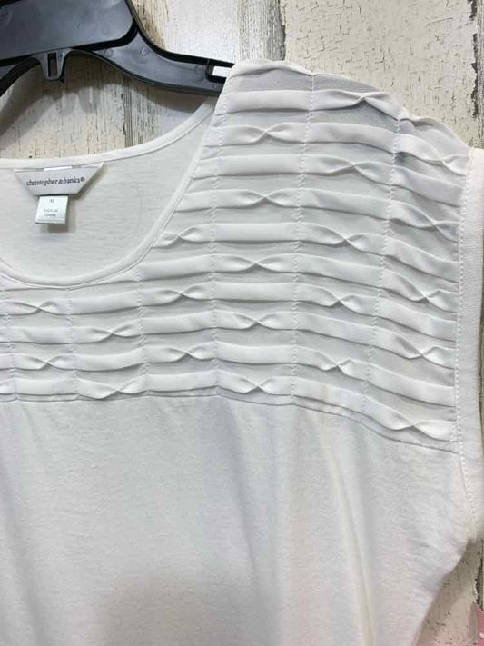 PRE-OWNED CHRISTOPHER & BANKS Tops Size M White RIPPLE SHORT SLEEVES Shirt/SHORT