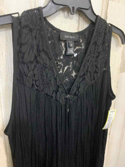 PRE-OWNED KAREN KANE/CRINKLE TEXTURE LACE BODICE/HEM SLEEVELESS BUTTON-DOWN