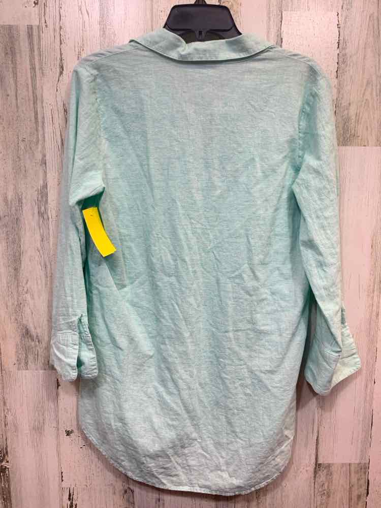 PRE-OWNED VINYARD VINES Tops Size M GREEN/WHITE STRIPES LONG SLEEVE Blouse