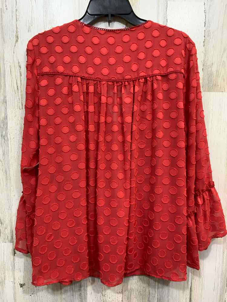 PRE-OWNED SOFT SURROUNDING Tops Size L BRICK SWISS DOT Polka Dot Blouse