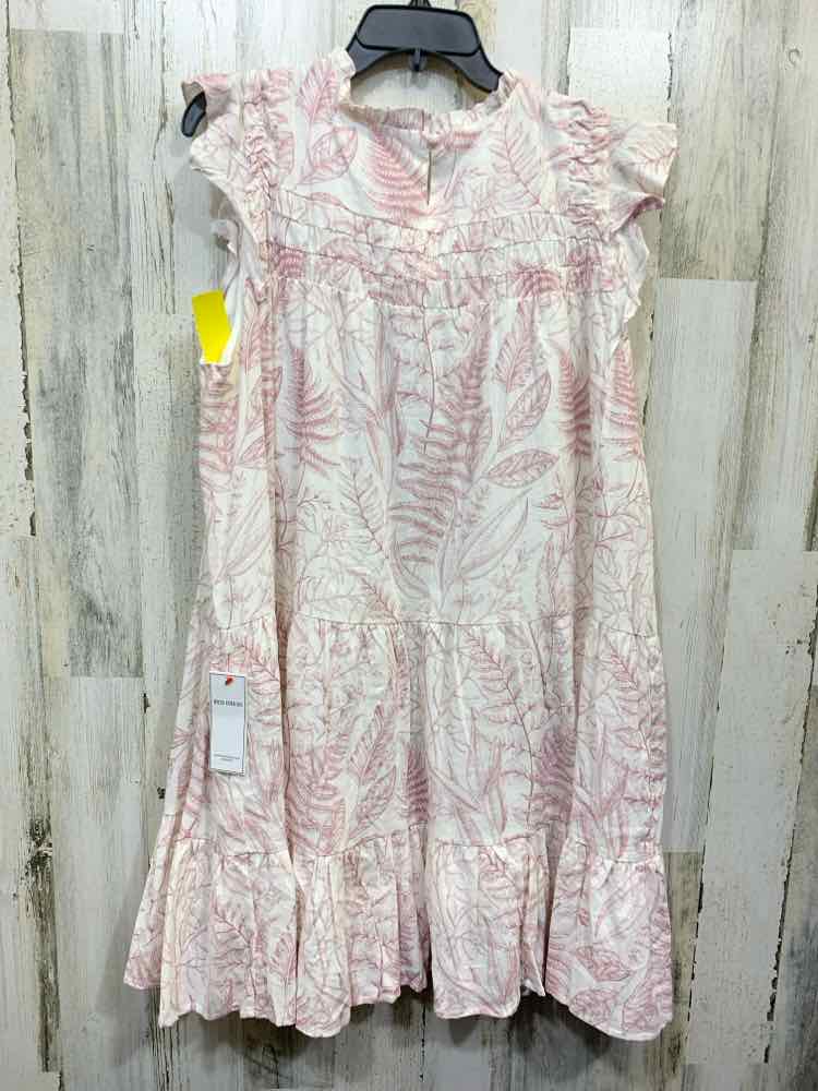 NWT AURA Dresses and Skirts Size XL WHITE/PINK FERNS TIERED Dress/TIER DRESS W/