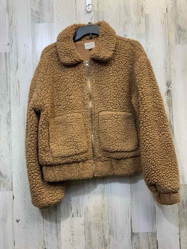 PRE-OWNED T S JACKETS / COATS Size M Brown SHERPA Solid JACKET Jacket/BROWN ZIP-
