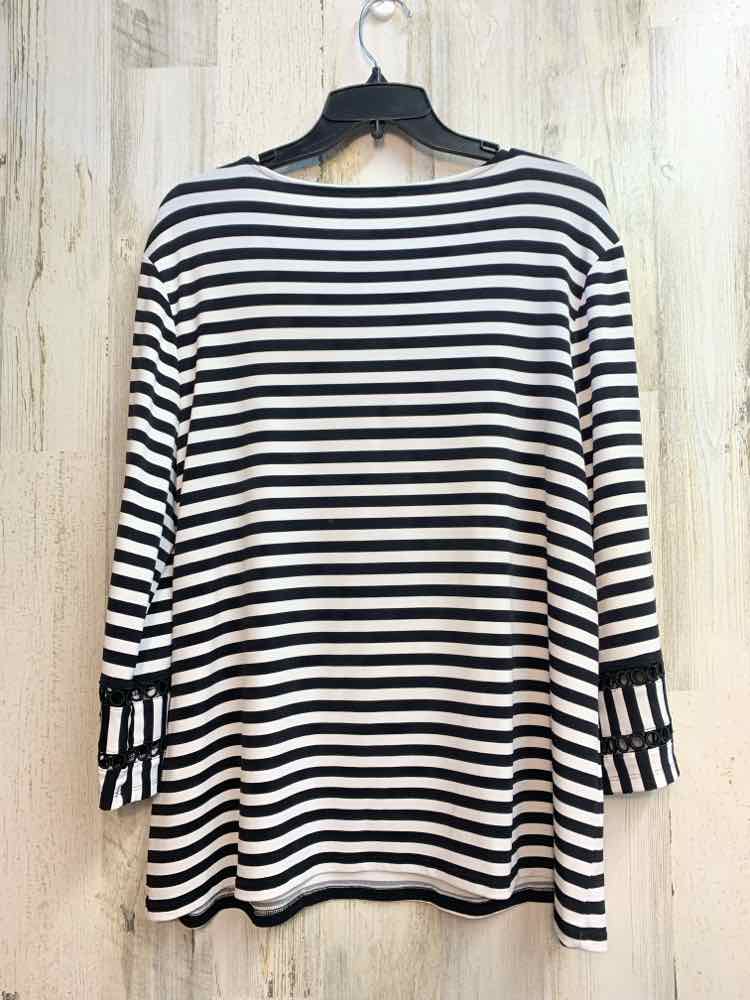 CHICOS Tops Size 2 BLK/WHT Stripe 3/4 LENGTH TOP