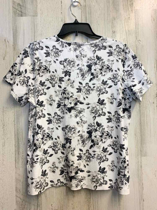 PRE-OWNED CROFT & BARROW PLUS SIZES Size 0X WHT/BLK Floral SHORT SLEEVES TOP