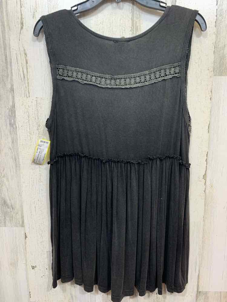 PRE-OWNED POL Size S VINTAGE BLACK SLEEVELESS/LACE TRIM V NECK/BABY DOLL TANK