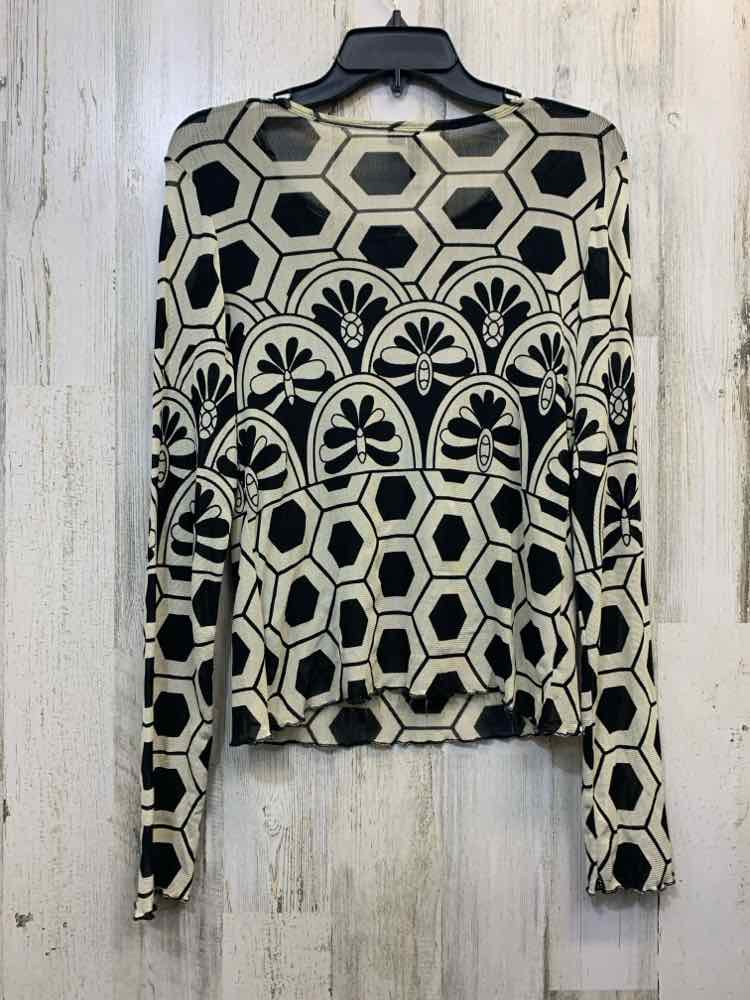 PRE-OWNED AZI JEANS Tops Size XL BEIG/BLK Sequined LONG SLEEVES TOP/BEIGE/BLACK