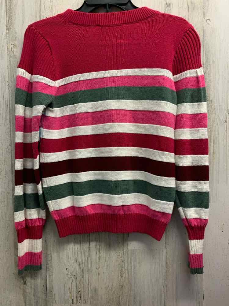 PRE-OWNED LOFT Tops Size M FUCH/WHITE/PINK/GREEN STRIPES SWEATER TOP/LONG SLEEVE