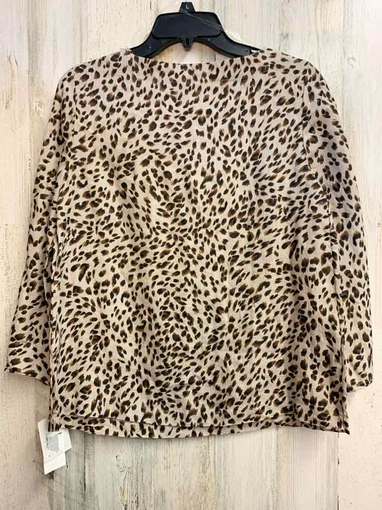 NWT CHARTER CLUB Tops Size XS TAN/BRN CHEETAH PRINT LONG SLEEVES TOP/TIE STRINGS