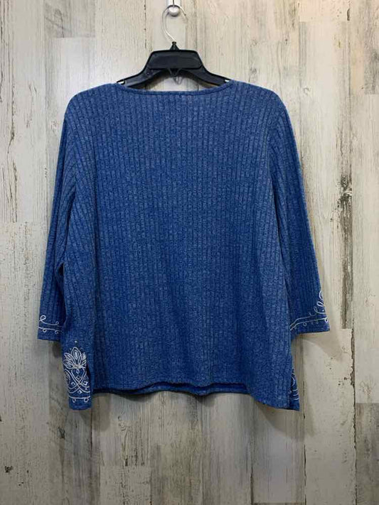 PRE-OWNED ALFRED DUNNER Tops Size PL Blue STITCHES LONGSLEEVE TOP/BLUE LONG SLEE