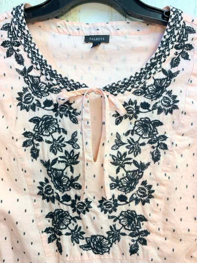 PRE-OWNED TALBOTS Tops Size L BLK/PINK Polka Dot SLEEVELESS TOP/EMBROIDERED BIB