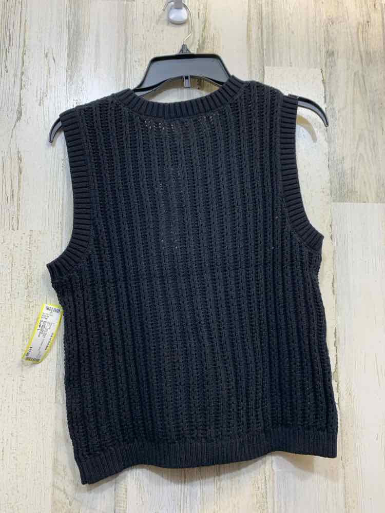 NWT THE WORKSHOP Tops Size L Black Crochet KNIT BUTTON DOWN Blouse/SLEEVELESS