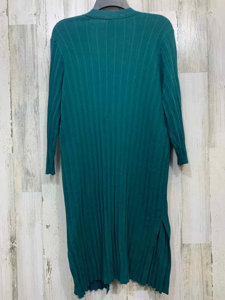 PRE-OWNED CHICO'S Tops Size 2 HUNTER GREEN 3/4 LENGTH LONG DRAPED PLEATECardigan