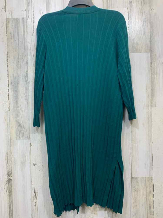 PRE-OWNED CHICO'S Tops Size 2 HUNTER GREEN 3/4 LENGTH LONG DRAPED PLEATECardigan