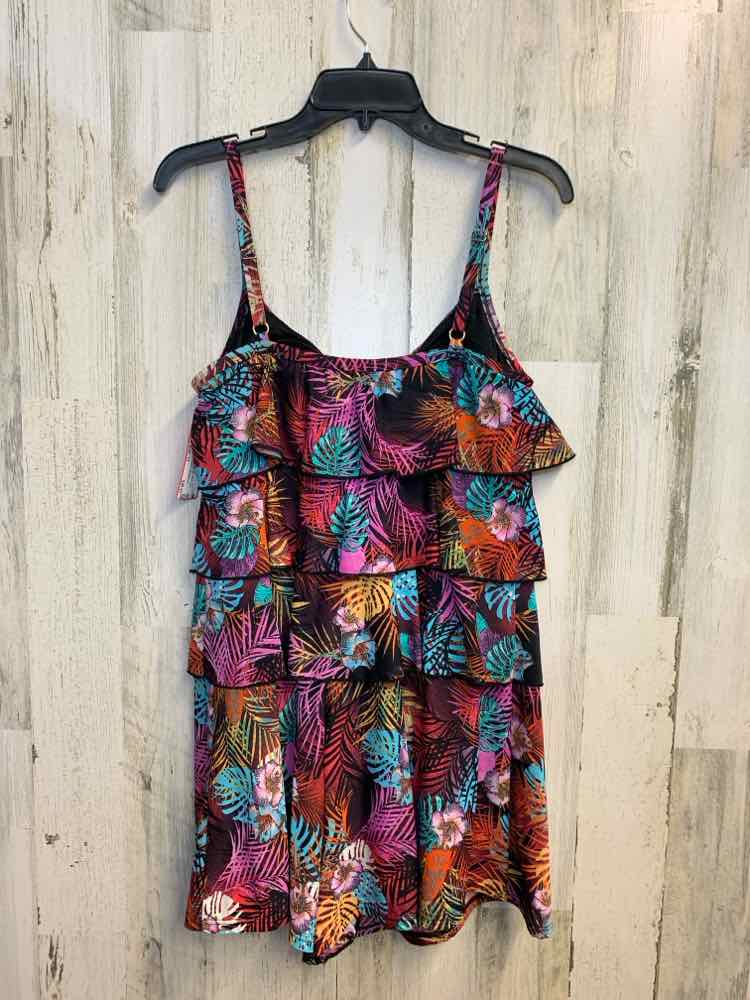 PRE-OWNED FIT 4U Swimwear Size 14 Multi-Color TROPICAL ONE PIECE Swimsuit/ONE PI