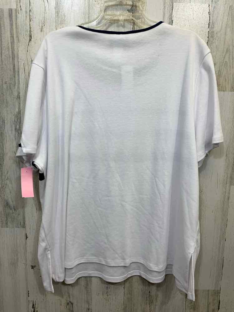 NWT ALFRED DUNNER PLUS SIZES Size 3X WHITE/NAVY ANCHOR SHORT SLEEVES Shirt/WHITE
