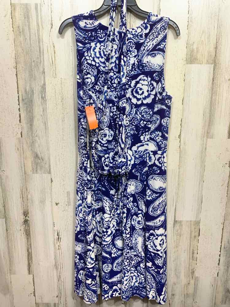NWT Ralph Lauren Size 16 BLU/WHT FLORAL/PAISLEY SCOOP NECKLINE DRESS