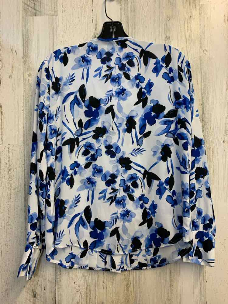 PRE-OWNED KARL LAGERFELD Tops Size XS BLU/WHT/BLK Floral LONG SLEEVES TOP