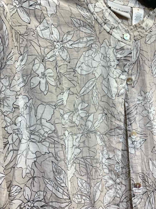 PRE-OWNED ALFRED DUNNER PLUS SIZES Size 18 WHT/BLK/BGE Floral LONG SLEEVE Shirt