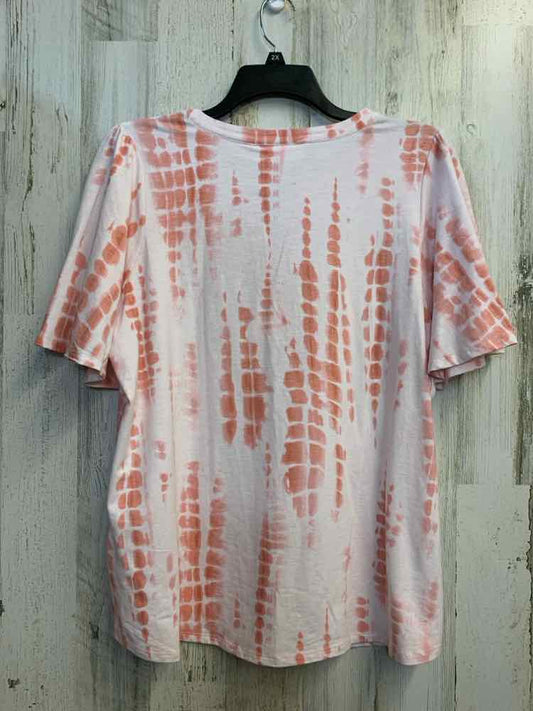 BELLE KIM GRAVEL PLUS SIZES Size 1X WHT/PEACH TIE DYE SHORT SLEEVES TOP