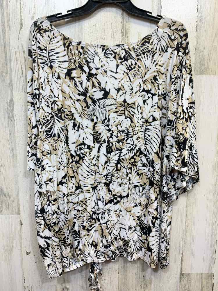 PRE-OWNED RUBY RD PLUS SIZES Size 3X BLK/WHT/BGE LEAVES 3/4 SLEEVE Blouse