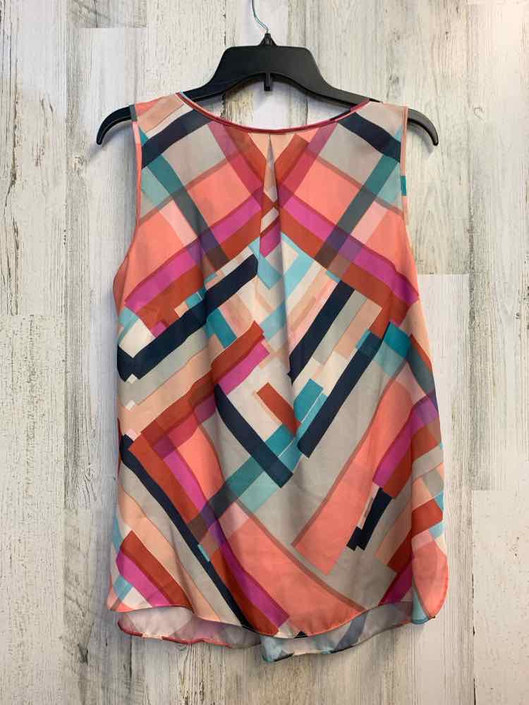 PRE-OWNED LIZ CLAIBORNE Tops Size L Multi-Color RECTANGLES SLEEVELESS TOP