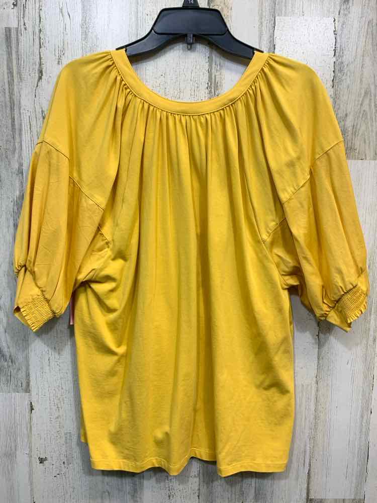 PRE-OWNED CHICO'S Tops Size 3 Yellow PUFF SLEEVES/GATHERED BIB Blouse