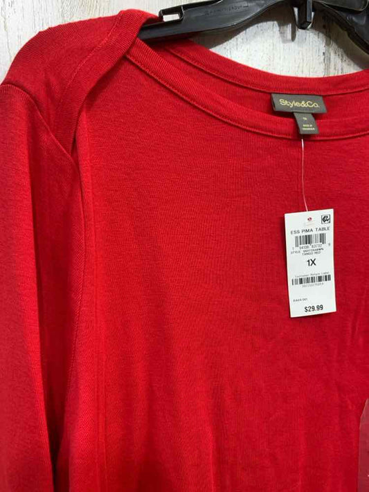 NWT STYLE & CO Tops Size 1X Red Solid 3/4 SLEEVE Blouse