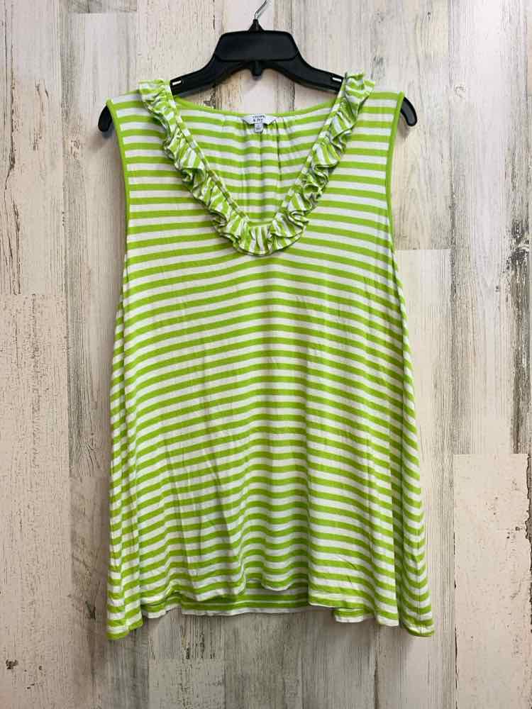 CROWN & IVY Tops Size L LIME/WHT Stripe SLEEVELESS TOP