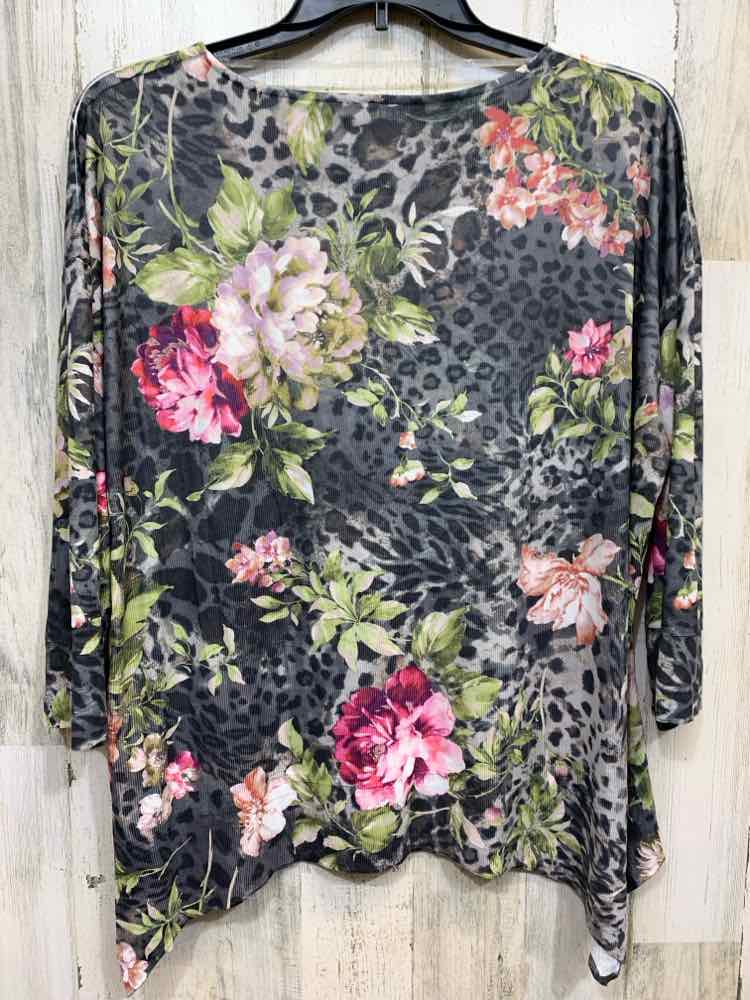 NWT TIME AND TRUE Tops Size XXL EARTH TONES CHEETAH & FLOWERS 3/4 LENGTH Shirt/C