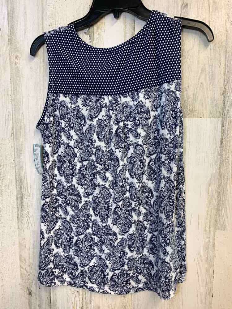 PRE-OWNED KIM ROGERS Tops Size S NAVY/WHT Paisley SLEEVELESS TOP