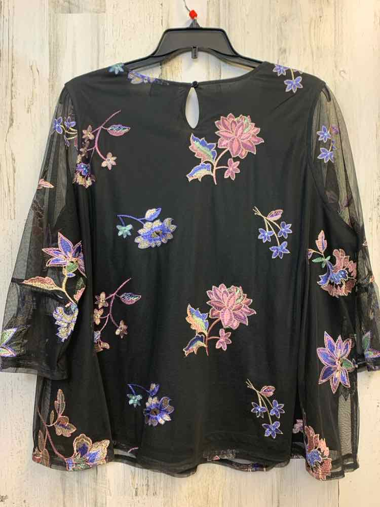 CATHERINES PLUS SIZES Size 1X BLK/PASTELS Floral 3/4 LENGTH TOP