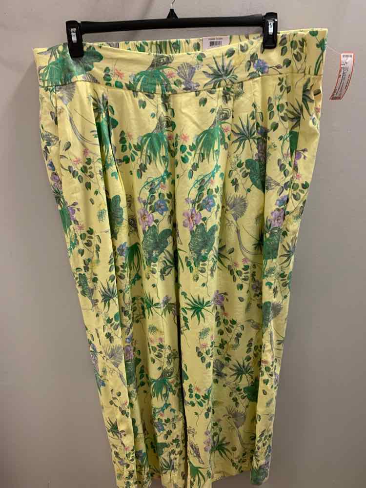 NWT Size 4X INC PLUS SIZES YEL/GRN/PNK Floral WIDE LEG Pants
