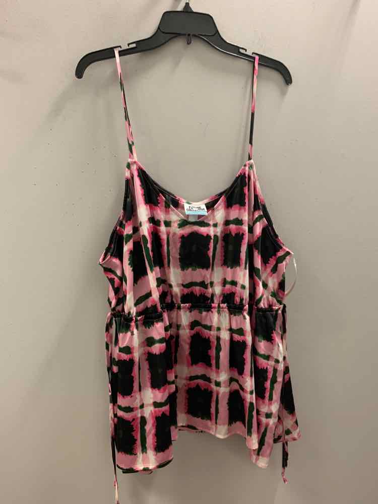 NWT FUTURE COLLECTIVE PLUS SIZES Size 4X BLK/PNK/WHT SPAGHETTI STRAP TOP