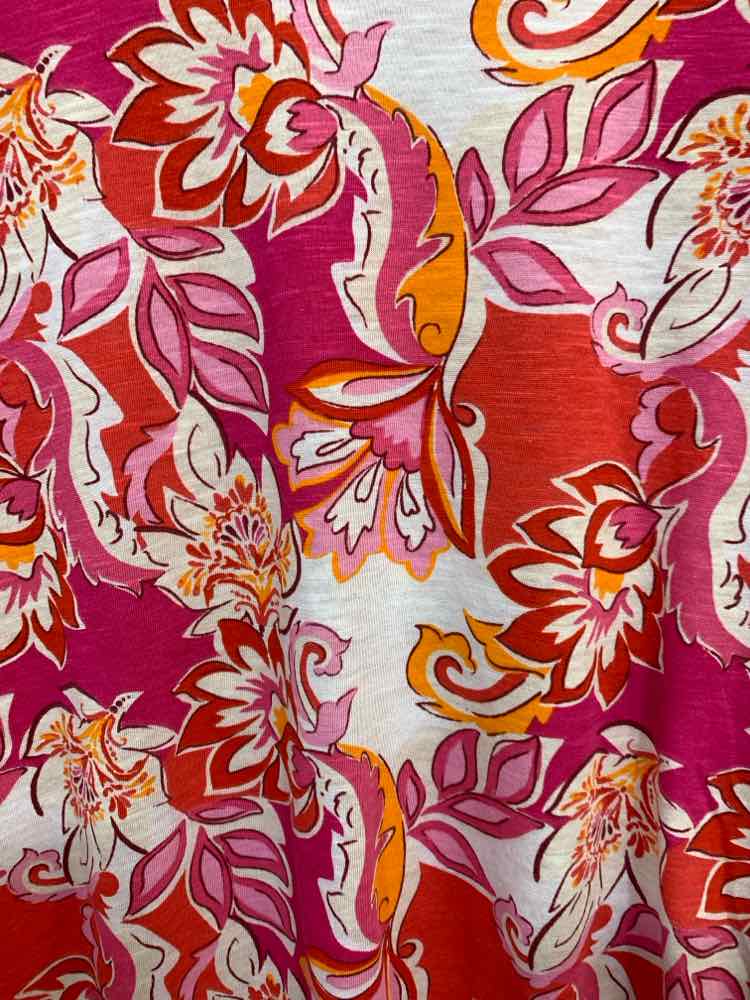 PRE-OWNED JUNIPER + LIME  Size XL WHT/RED/ORG Floral SHORT SLEEVES/V NECK Blouse