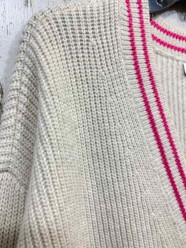 NWT ON 34TH Size L Cream RIB KNIT LONG SLEEVE/BUTTON UP VARSITY STYLE CARDIGAN