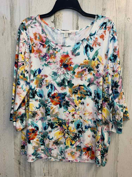 PRE-OWNED CUPIO Tops Size XL WHT/MULTI Floral 3/4 SLEEVE TOP