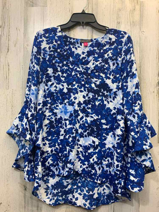 PRE-OWNED VINCE CAMUTO Tops Size S BLUE/WHITE Floral LONG SLEEVES TOP/LONG SLEEV