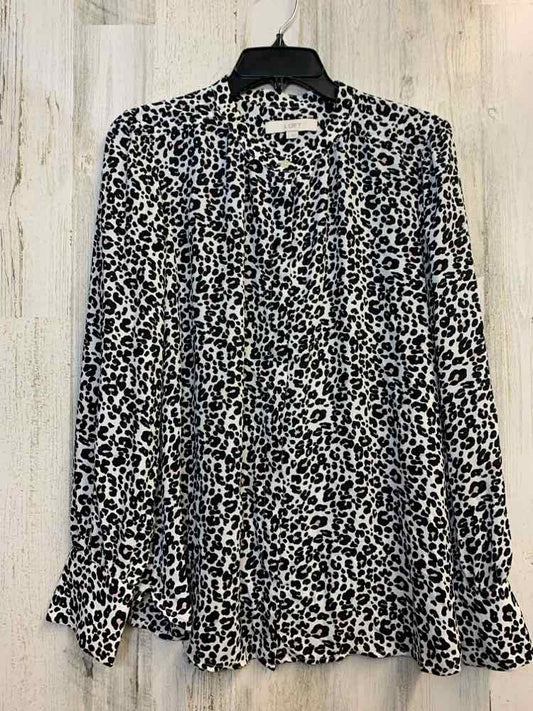 PRE-OWNED LOFT Tops Size L WHITE/BLACK/PINK CHEETAH PRINT LONG SLEEVES TOP/LONG