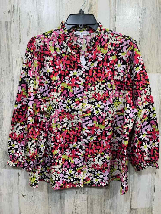 NWT MICHELLE MCDOWELL Tops Size XL RED/BLK/GRN Floral 3/4 SLEEVE Shirt