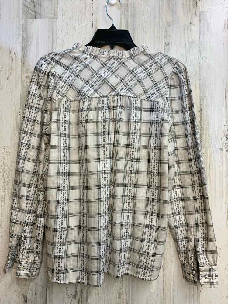 NWT LOFT Tops Size XS Tan Plaid LONG SLEEVES TOP/STRINGS ON FRONT