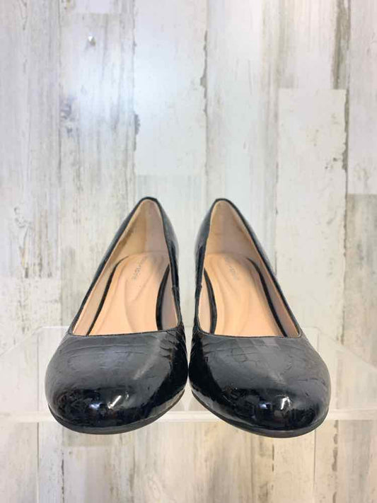 PRE-OWNED EASY SPIRIT SHOES Shoe Size 6 Black SNAKE PRINT BLOCK HEEL Shoes/BLACK