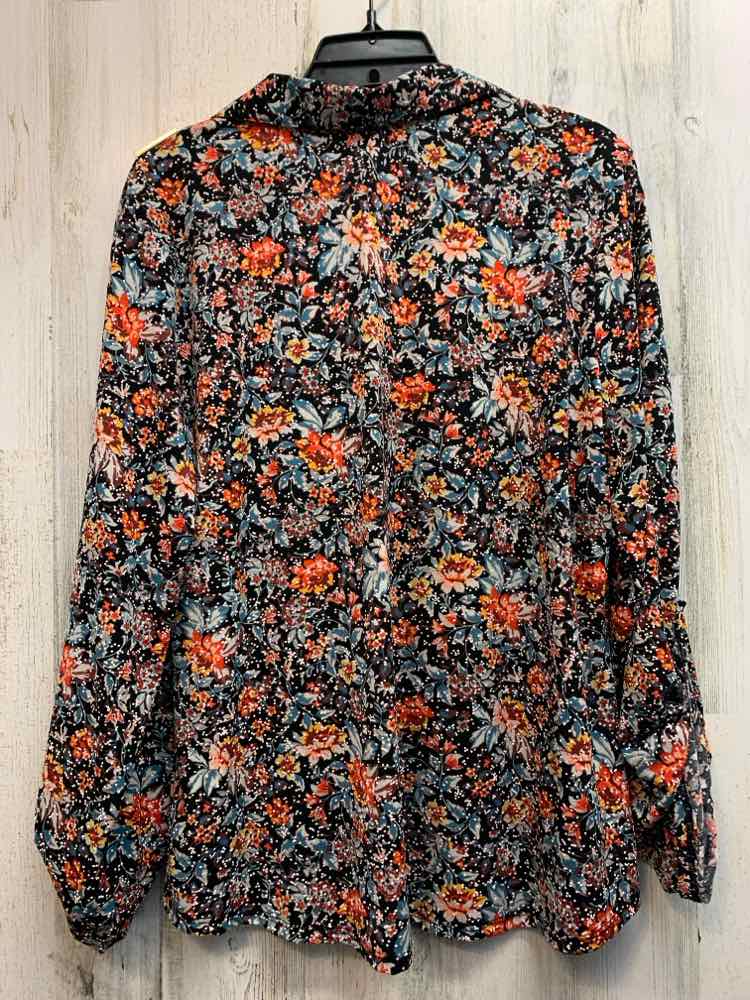 BY DESIGN Tops Size XL BLK/ORG/AQUA Floral LONG SLEEVES Shirt