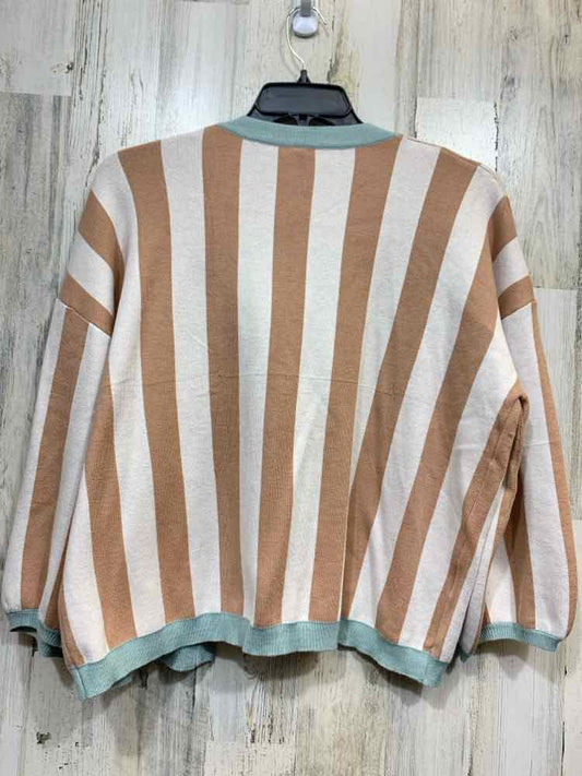 NWT Size S Tops WHT/BRN/BLU Stripe LONG SLEEVES OPEN FRONT CARDIGAN