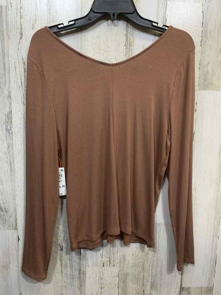 NWT ON 34TH Tops Size L Brown RIBBED LONG SLEEVE Blouse