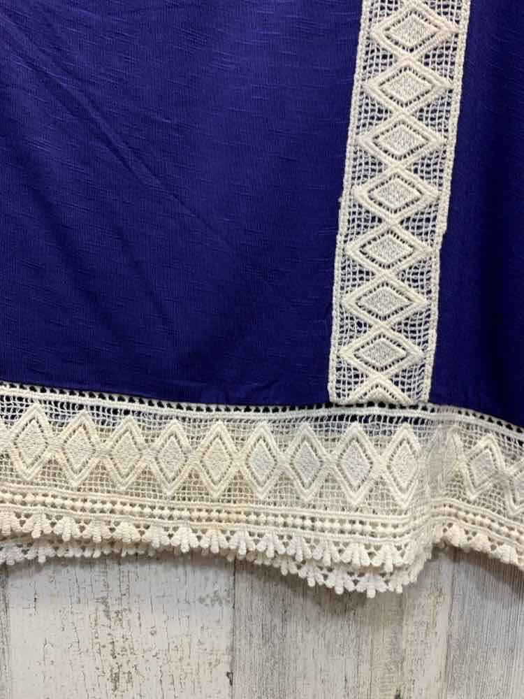 NWT SIGNATURE STUDIO Tops Size L NAVY/WHITE CROCHET SHORT SLEEVES Shirt/NAVY/WHI