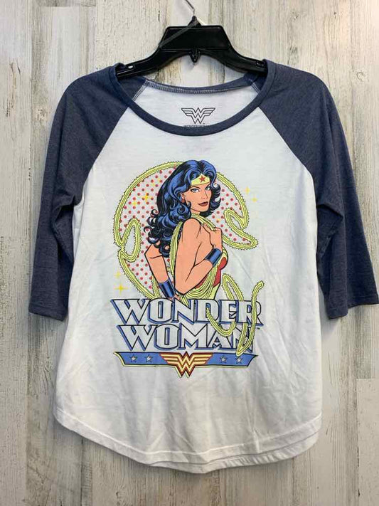 WONDER WOMAN Tops Size M WHT/BLU 3/4 LENGTH TOP