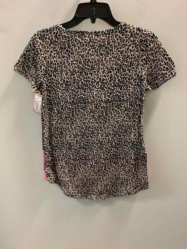 TICKLED TEAL Tops Size S BRN/BLK/WHT/PNK CHEETAH PRINT SHORT SLEEVES TOP