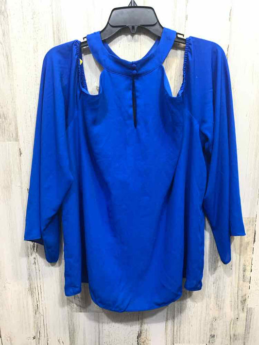 PRE-OWNED INC Tops Size XL Blue Solid COLD SHOULDERS Blouse